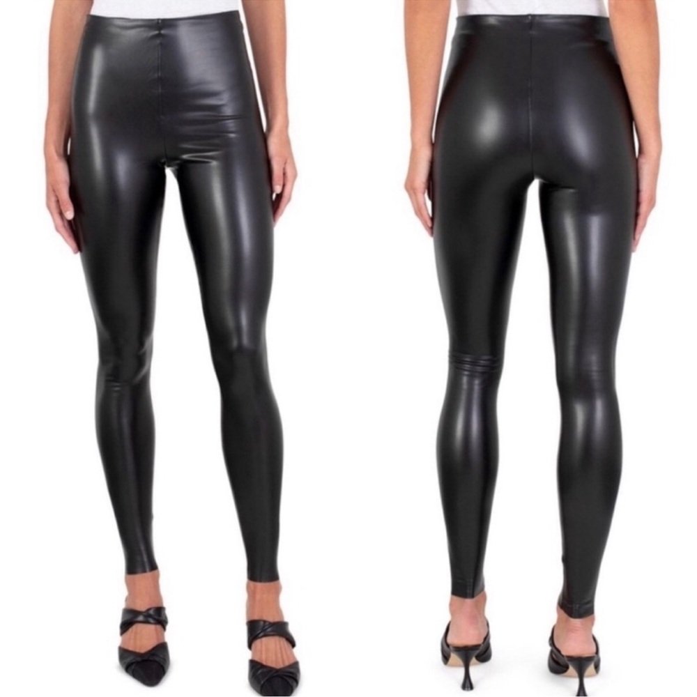 Joie Faux Leather Leggings High Rise Shaping Panel Stretchy In Black Size XXL